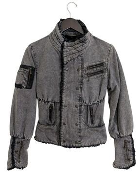 Ayya Wear Grey Acid Wash Corset Back Moto Jacket Steampunk Festival Size L